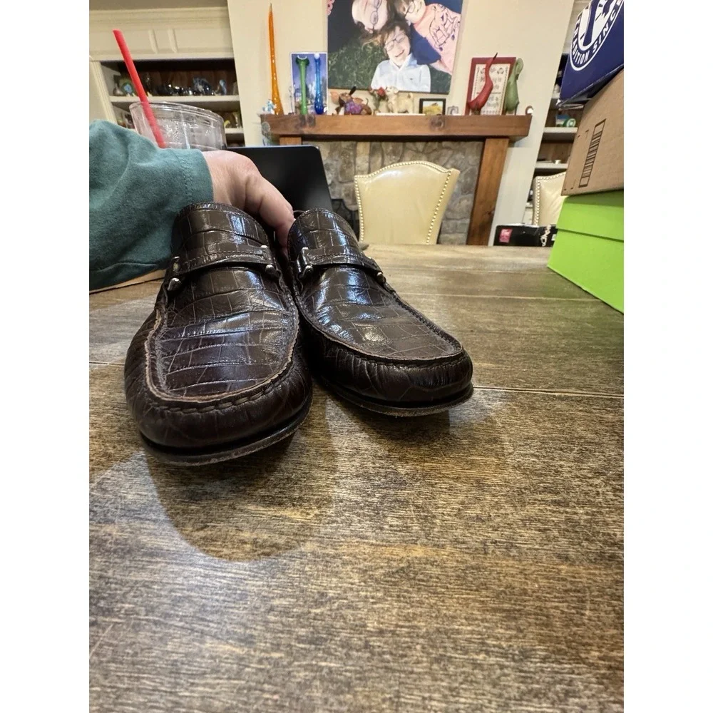 Russell And Brinkley Croc Embossed Brown‎ Leather Loafer Size 41 US 8-8.5